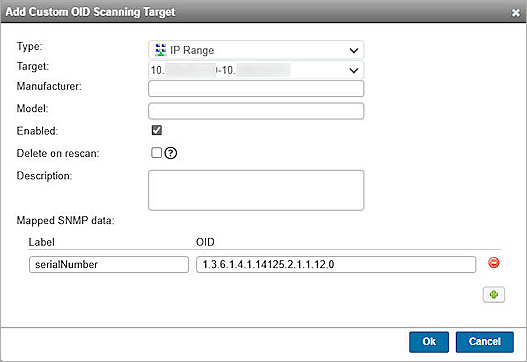 Screenshot of OID scanning targets settings in the Lansweeper classic web console